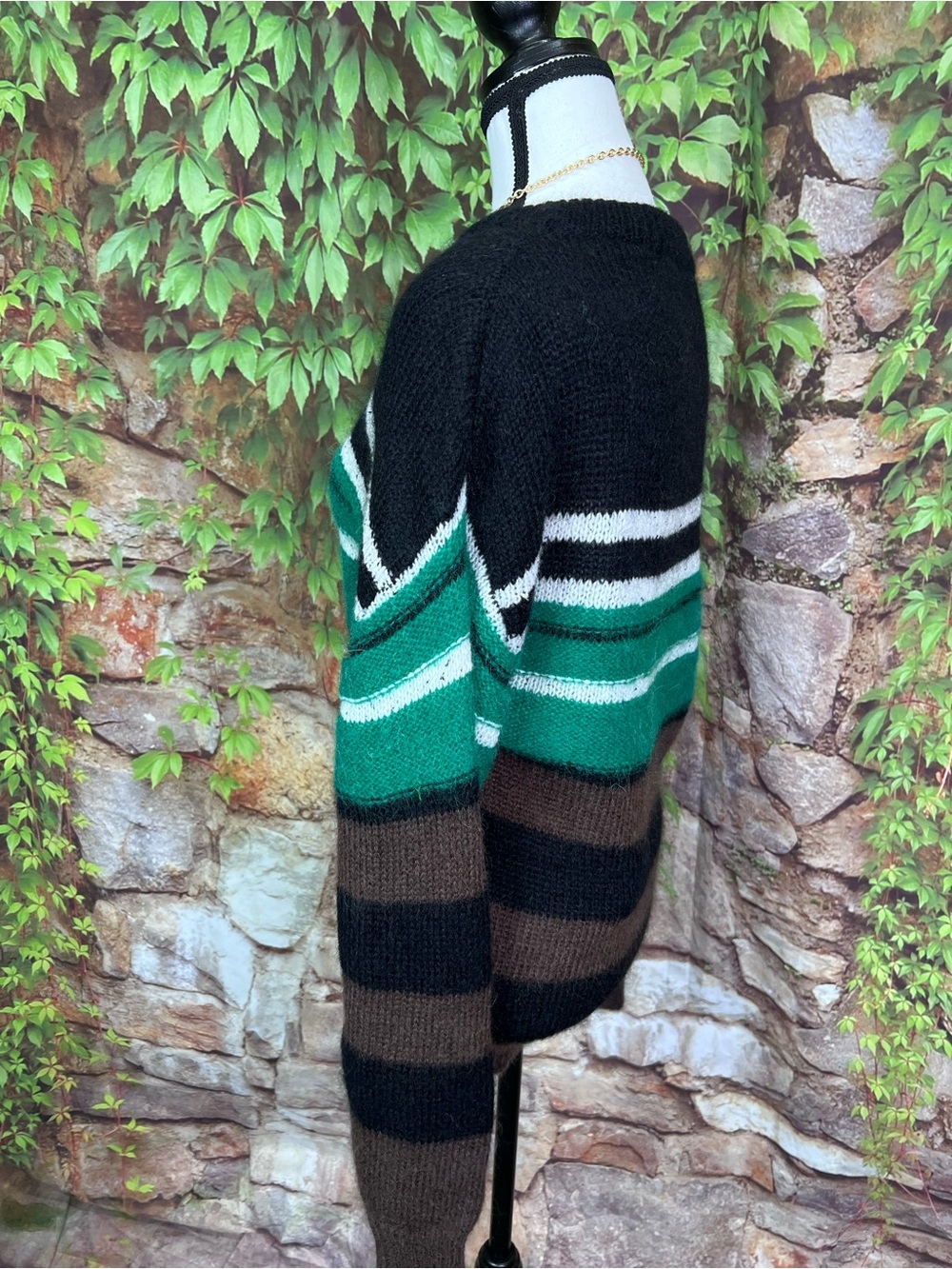 TELA Gina Mohair and Wool Blend Striped Made in Italy Luxury Crewneck Sweater, S - Picture 7 of 15